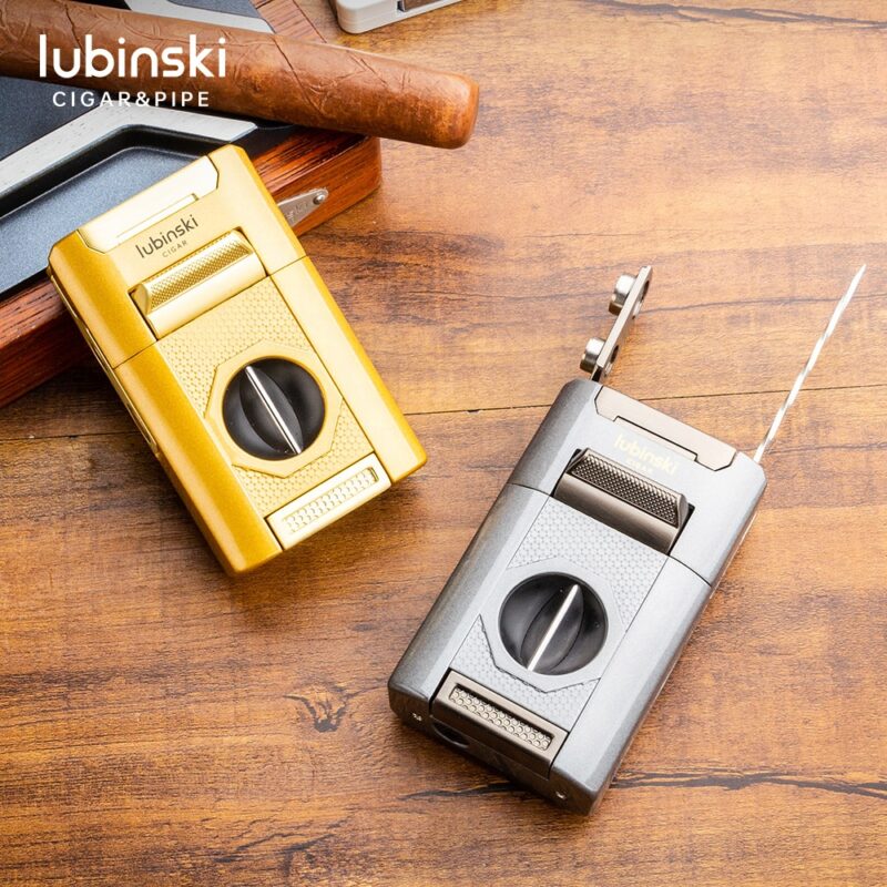 Lubinski Jet Flame Cigar Torch Lighter – Windproof Refillable Butane Lighter with Built-In Cigar Rest