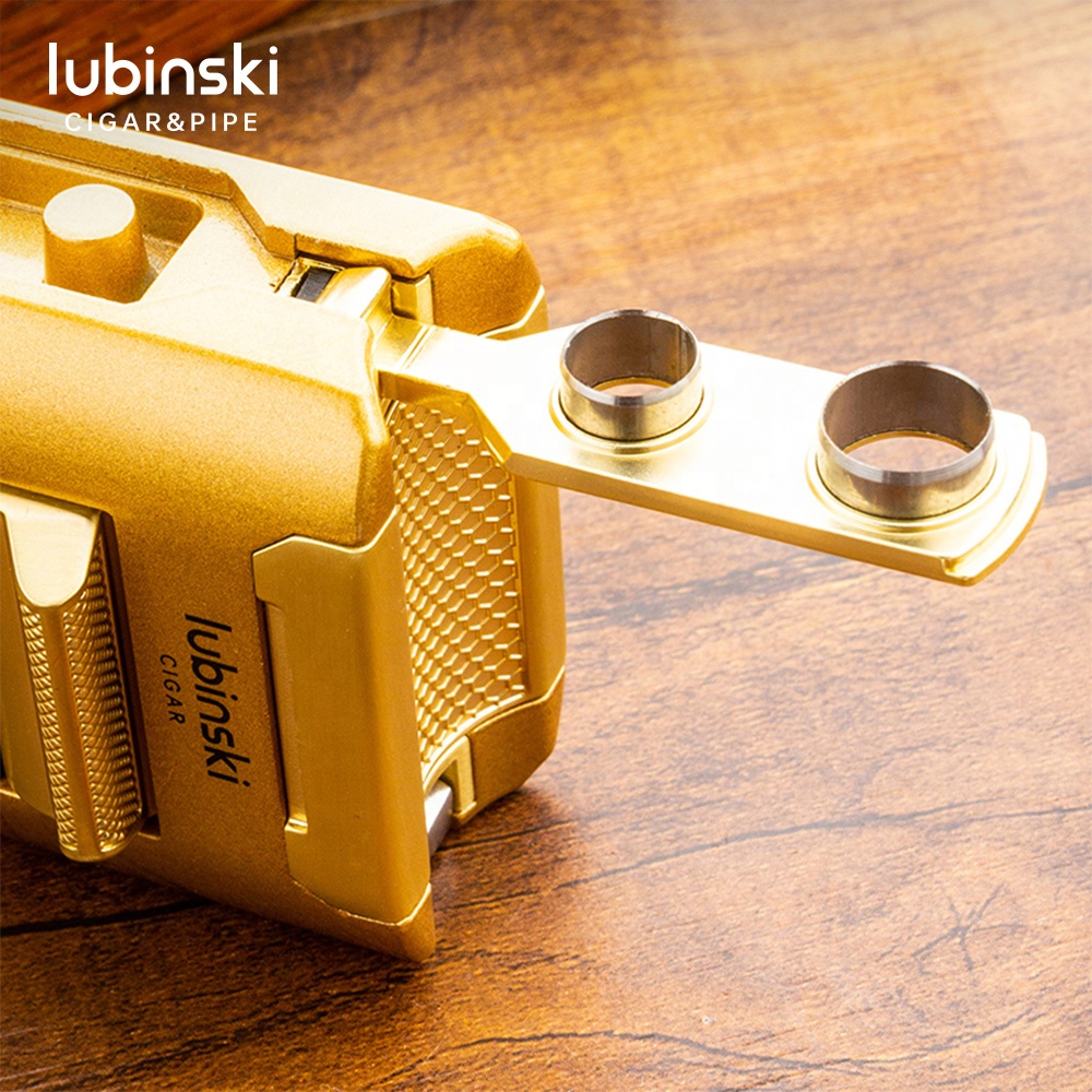 Lubinski Jet Flame Cigar Torch Lighter – Windproof Refillable Butane Lighter with Built-In Cigar Rest
