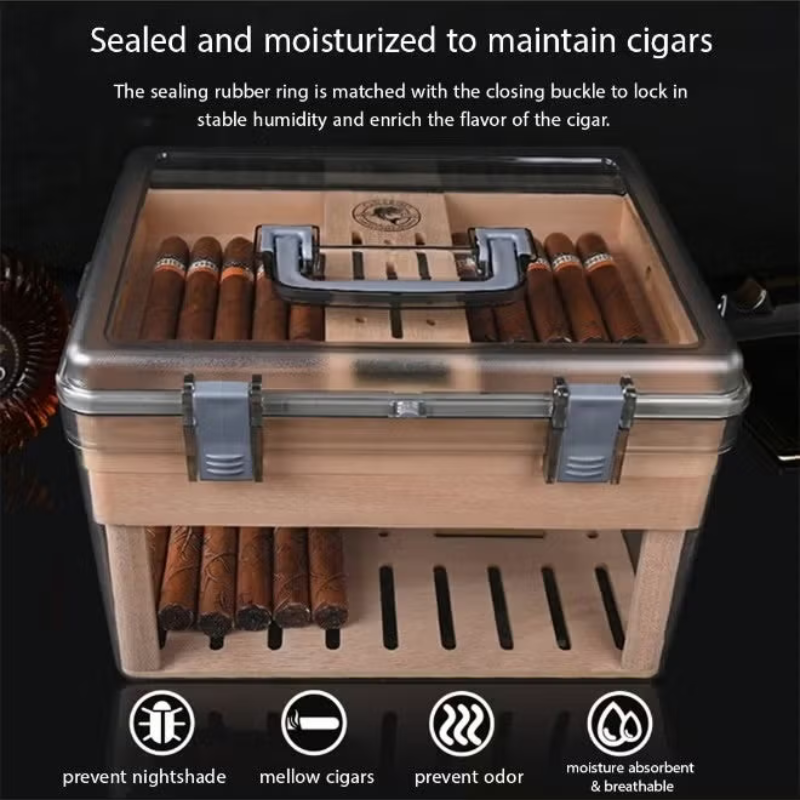 CIGARLOONG Large Transparent Acrylic Cigar Humidor with Hygrometer