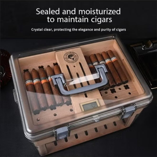 CIGARLOONG Large Transparent Acrylic Cigar Humidor with Hygrometer - Image 3